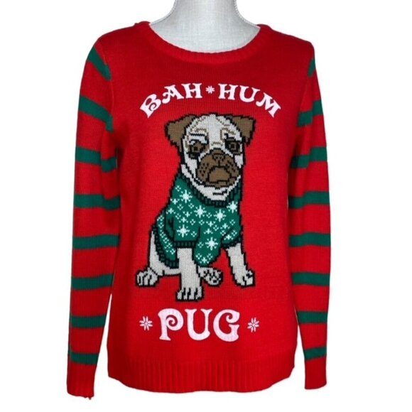 BAH HUM PUG Graphic Christmas Sweater - Size Small - Picture 1 of 7
